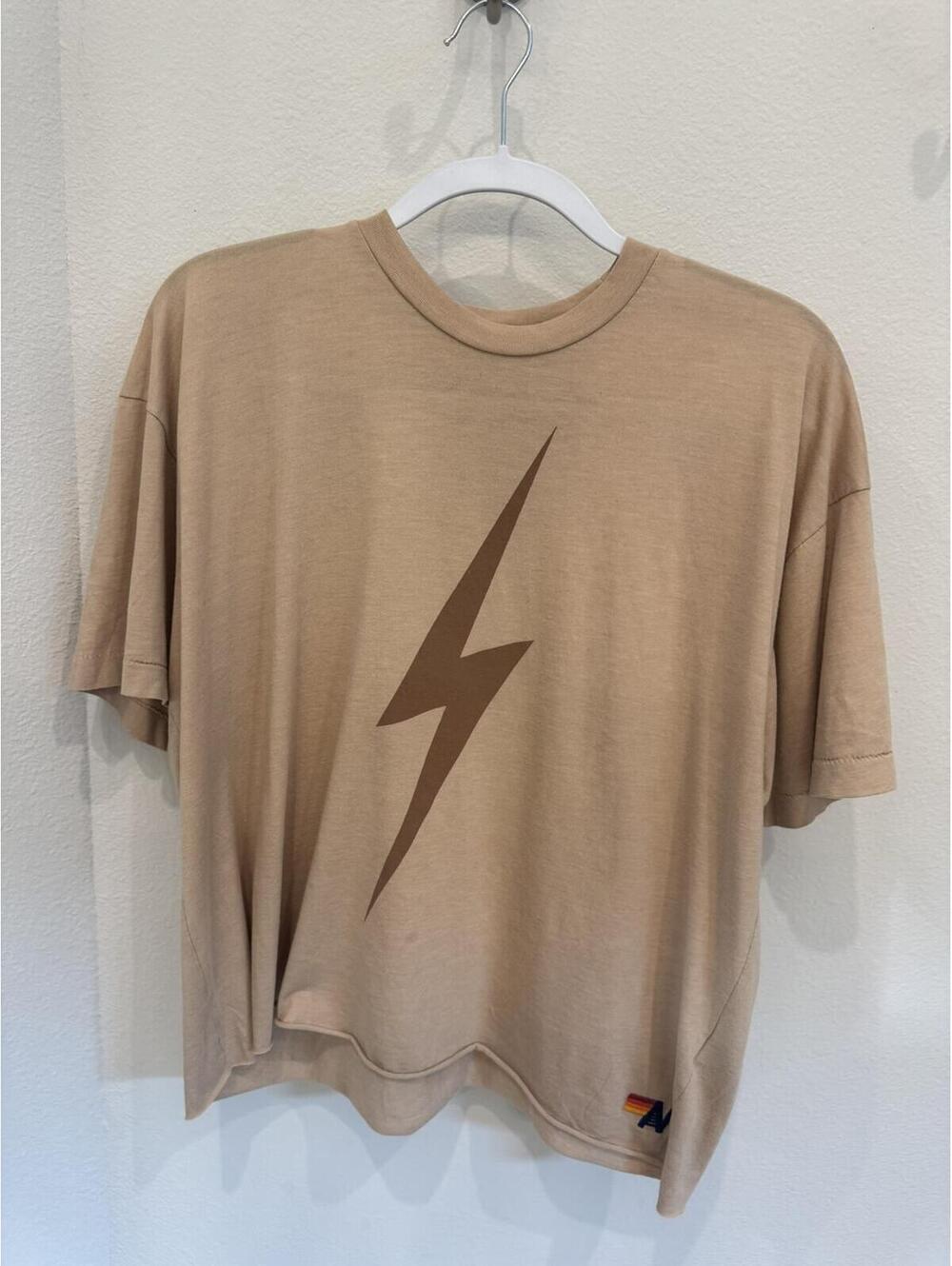 Aviator Nation XL Beige Lightning Bolt Graphic T-Shirt